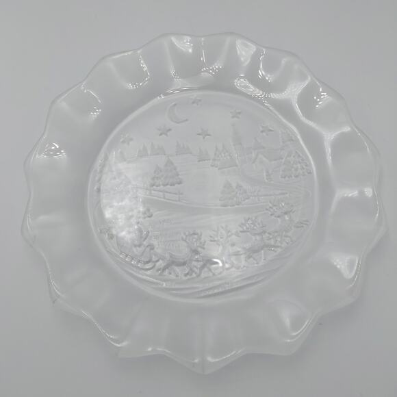 Mikasa Frosted Glass Plate Christmas Silent Night Santa, Sleigh & Reindeer 9.5" - Picture 1 of 4